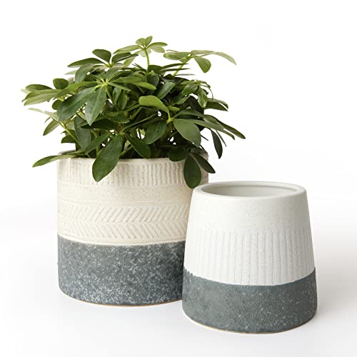 LA JOLIE MUSE Ceramic Plant Pots, Flower Pots for Indoor Plants, Set of 2 - color: Slate Gray & Ivory