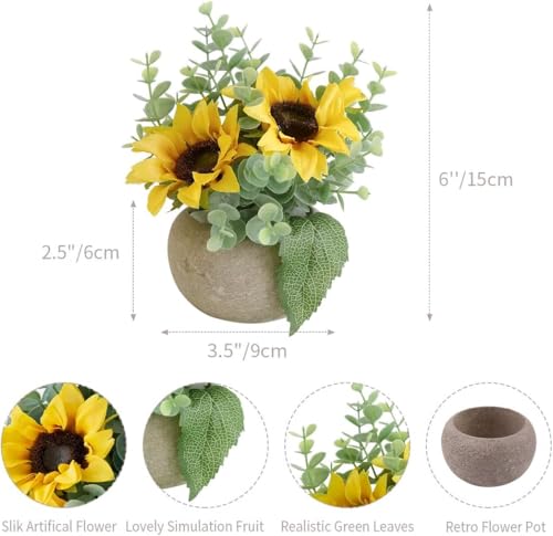 Yellow Small Artificial Rose Potted Plant, 2Pcs Mini Faux Floral Decor - color: 2pcs Yellow
