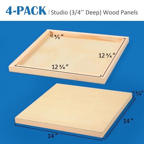 Falling in Art 4 Pack 14x14’’ Unfinished Birch Wood Panels Kit for Painting - size: 14'' x 14'' Studio