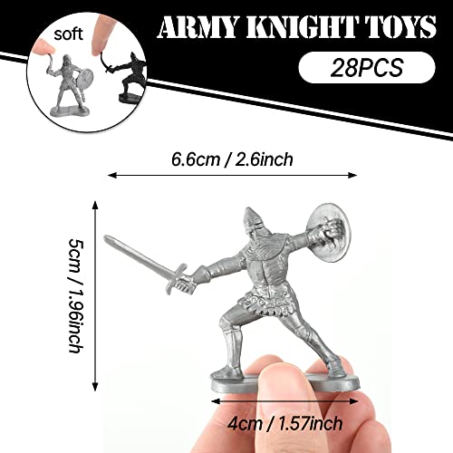 Army Knight Figures 28PCS Medieval Knight Soldiers with Horses and Cavalrymen, Knight Miniatures Playset, Medieval Party Favors, Cake Toppers and Collectors