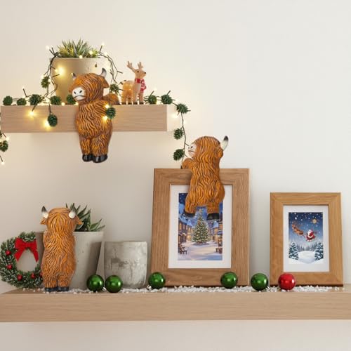 3 Pcs Highland Cow Figure Plant Pot Hanger, Resin Climbing Flower Figurine
