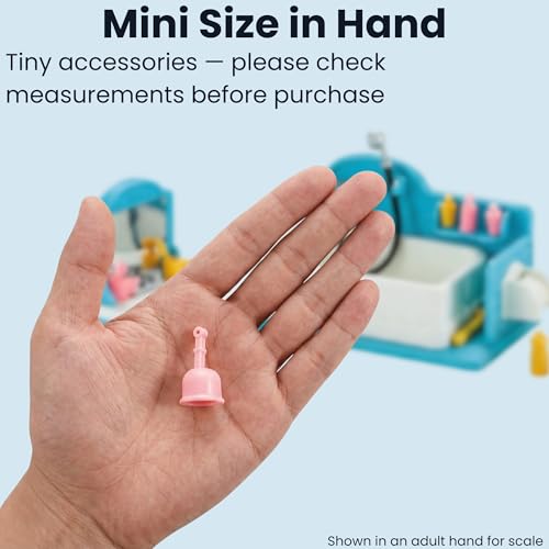 Family Dollhouse Bathroom Set — Bathtub with Hand Shower, Sink with Mirror & Toilet, Soap, Toothbrush & Toilet Paper Roll — Dollhouse Furniture & Accessories for Ages 3+ - style: Bathroom Set