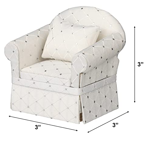 Upholstered Dollhouse Armchair, White Mini Living Room Chair, Fabric Furniture Accessory for 6 Inch Dolls, 1:12 Scale - style: White with silver dots