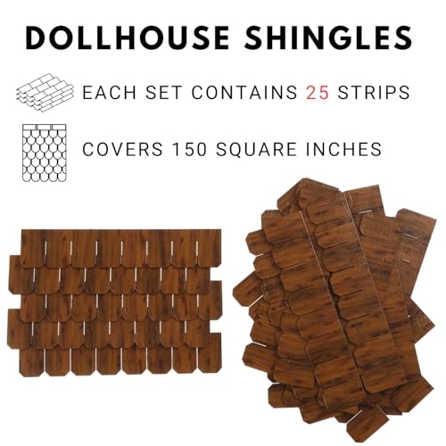 Miniature Roof Shingle Strips for 1:12 Scale Dollhouse Roofing - color: Warm Brown Wood
