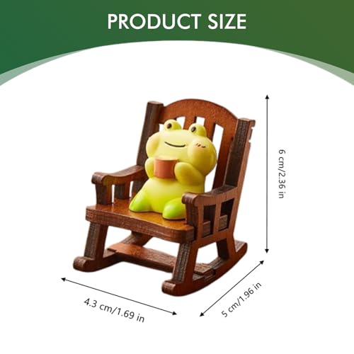 1 Set Miniature Frog Statue Charming Resin Frog Desk Ornament with Wooden Rocking Chair for Home Office Desk Decor