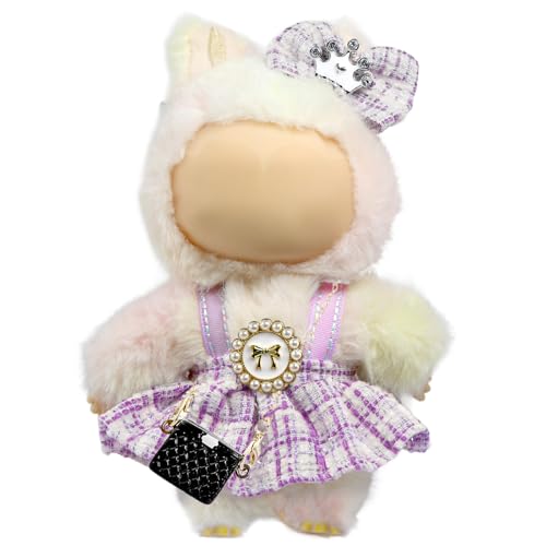 Clothes for LABUBU 17cm Doll (NO Doll),Outfit for LABUBU,Dress and Hairpin Set for LABUBU Dress Up,Accessories for LABUBU - color: Purple