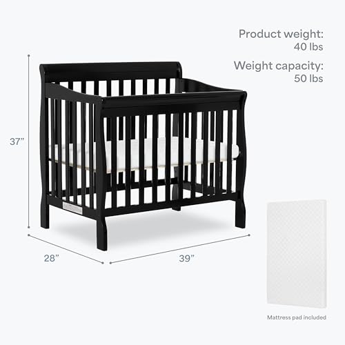 Dream On Me 4-in-1 Mini Baby Crib for Small Spaces, Aden, Black - color: Black