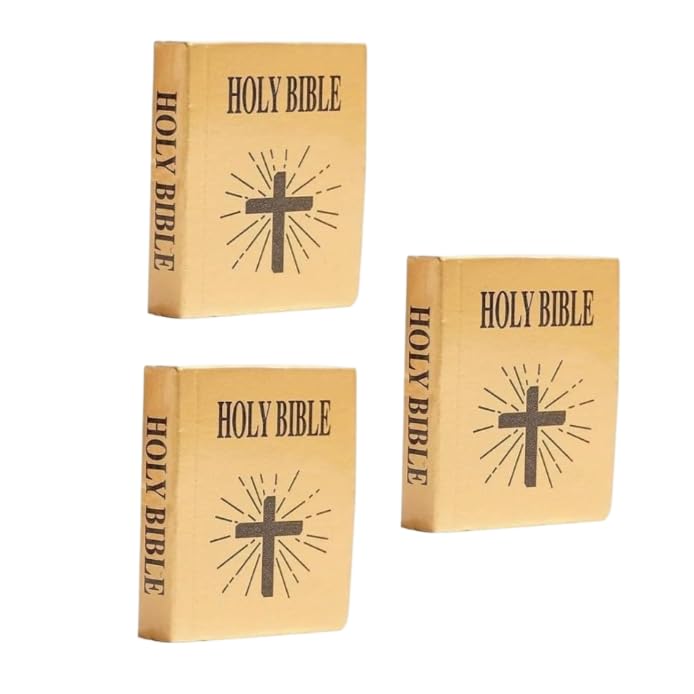 3 Pcs Brown Miniature Bible Books for Dollhouse, Mini Bible Pocket Book 1/12 Dollhouse Miniature Book Bookshelf Bedroom Library Accessories Dollhouse Accessories Furniture