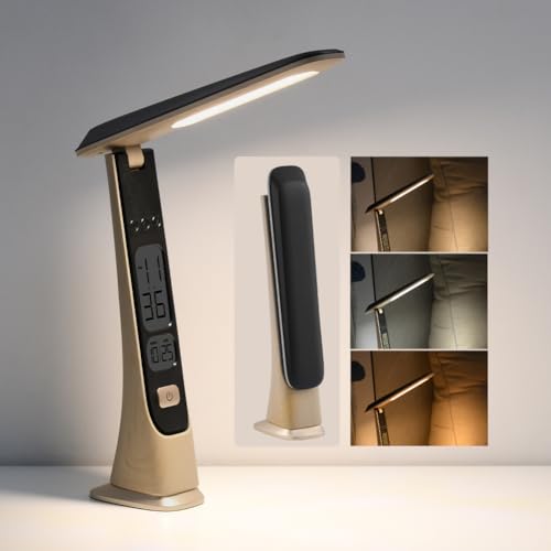 WILIT Rechargeable Lamps Cordless Table Lamp, Foldable Portable Desk Lamp, Battery Operated Lights with Stepless Brightness&Time Display for Home Office, Book Lights, Desk Accesories, Tea White - style: Classic-Tea White