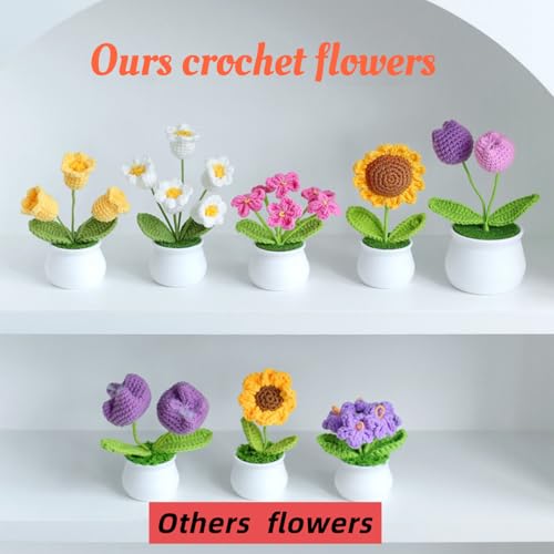 Crochet Flowers Cute Potted Flower, Handmade Knitting Myosotis Flower - color: Gradient Purple