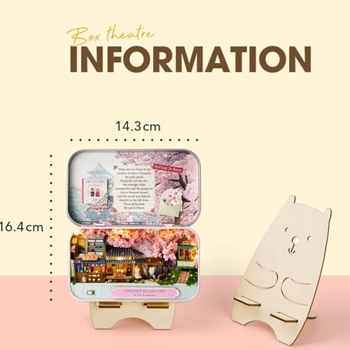 MAGQOO Miniature Dollhouse Kit Box Theater Kit Miniature Room Kit 3D DIY Wooden Doll House Kit with Furniture 1:100(Cherry Blossoms) - color: Cherry Bloosoms