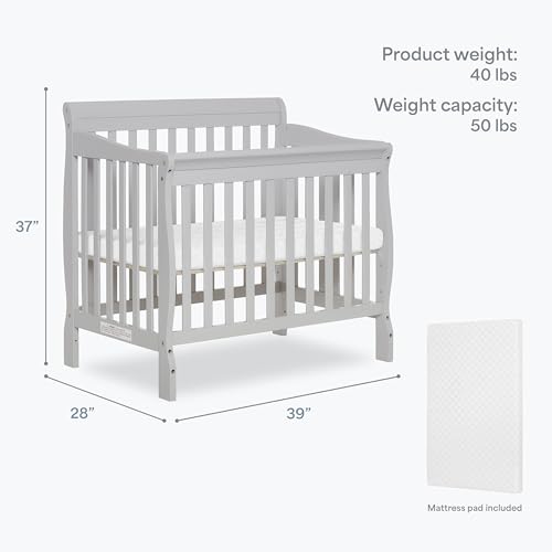 Dream On Me 4-in-1 Mini Baby Crib for Small Spaces, Aden, Grey - color: Grey