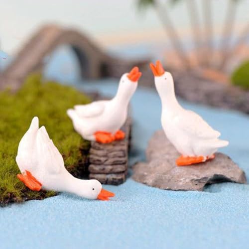 3Pcs Miniature White Goose Figurines, Handcrafted Resin Farm Animal Statues for Fairy Garden Decor,DIY Terrarium and Miniature Landscape Scenes