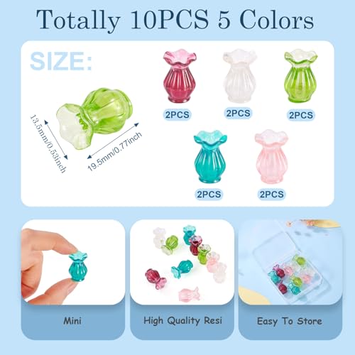 10Pcs Resin Mini Vase Plants Flower Pots Miniature Dollhouse Accessories Furniture Ornaments for Desktop Tableware Prop Decorations Crafts for Adult Green Pink - style: Vase