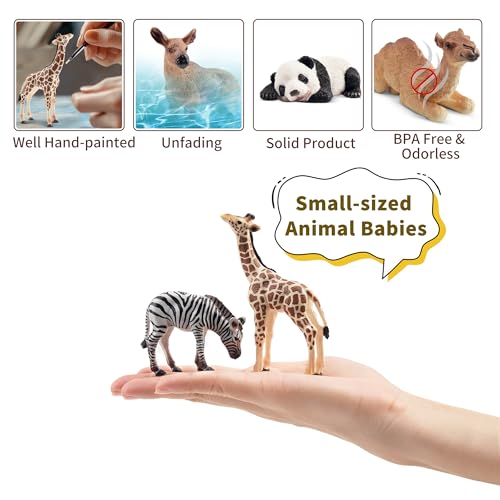 Toymany 12PCS Forest Animals Baby Figurines, Realistic Woodland Animals Figures Toys Includes Elephant, Mountain Lion, Giraffe and Deer Cubs, Cake Toppers Christmas Birthday Gift for Kids - style: Baby Wild Animals