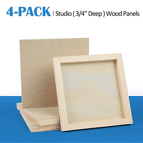 Falling in Art 4 Pack 8x8’’ Unfinished Birch Wood Panels Kit for Painting - size: 8'' x 8'' Studio