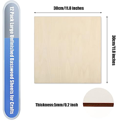 16 Pack Basswood Plywood Sheets 12 x 12 x 1/5 Inch-5 mm Thick Basswood Plywood Board Wood Squares Sheets Natural Unfinished Wood for Crafts, Painting, Model Making, Wood Burning and Laser Projects