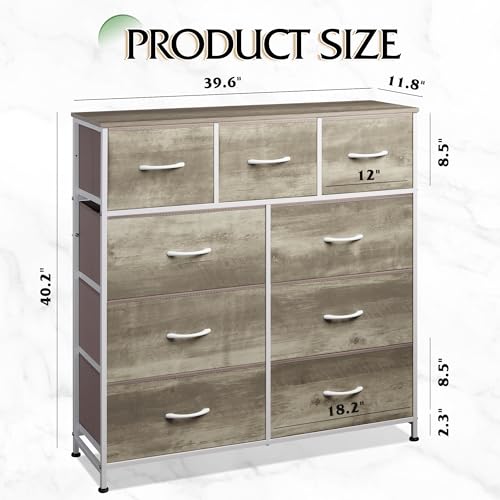 WLIVE Tall Dresser for Bedroom, 9 Drawer Chest of Drawers, Greige - color: Greige