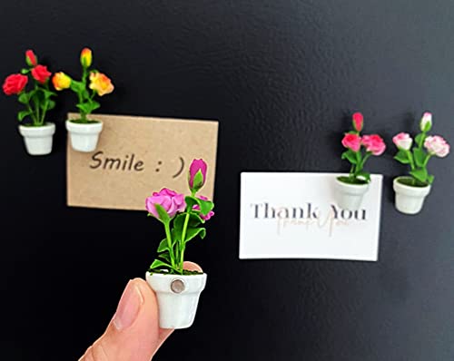 5 Miniature Roses Fridge Tiny Magnets Flower Clay Pots Collection Set Ceramic Plants Scale 1:12 For Gifts Home Office Kitchen Decoration