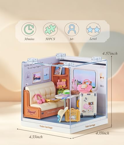 Train Carriage Super Miniature House Kit - DIY Plastic 3D Model Building Set for Teens, Build Your Own Cozy Train Scene with Dustproof Case, Creative Craft Gift for Girls Women - color: Train Carriage, size: Small