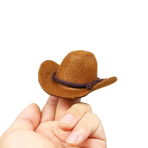 Dollhouse Cowboy Hat, Miniature Cowboy Hat, 1:6 Scale Miniature Soft Cowboy, Mini Hat, Brown/Black, American Old West Hat, for Dollhouse Craft Supplies (2PCS) (Brown) - color: Brown