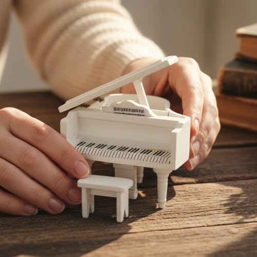 Miniature Piano for Dollhouse Furniture Upright Grand Piano with Stool Instrument 1 12 Ornament Artificial House Scene Accessories Desktop Decoration (White) - style: White