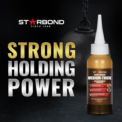 STARBOND 2 oz. Dark Brown Medium-Thick CA Glue (Premium Cyanoacrylate Super Glue) Knot Filler 500 CPS Viscosity for Woodworking, Woodturning, Carpentry, Guitar, RC Hobby - color: Dark Brown, size: 2 ounces