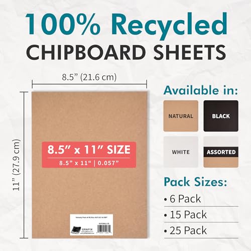 Grafix Medium Weight Chipboard – 8.5"x11", Natural Acid-Free 0.057” Sheets, Create Three-Dimensional Embellishments for Cards, Papercrafts, Mixed Media, Home Décor, and More, Pack of 25