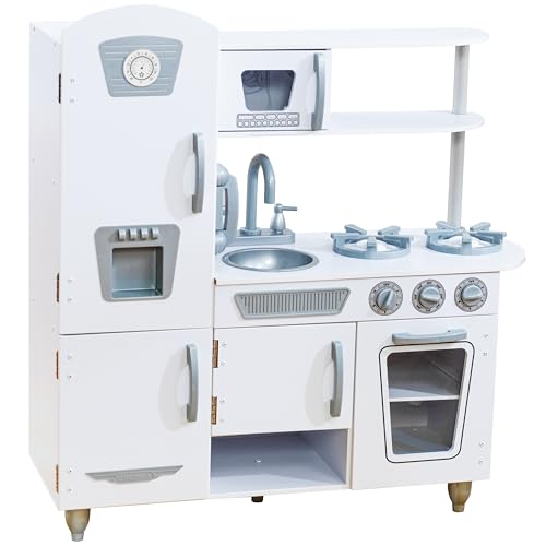 KidKraft Vintage Wooden Play Kitchen with Pretend Ice Maker and Play Phone, White - color: White