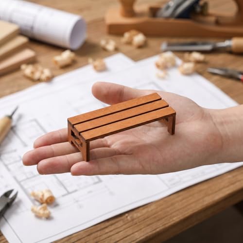 Sewroro 3pcs Miniature Wooden Bench Set - Mini Dollhouse Furniture Chair - Bonsai Landscape Accessory, Photography Stool Prop for Fairy Garden and Micro Scenes