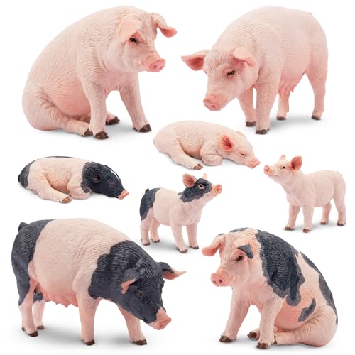 Toymany 8PCS Realistic Pig Figurines Set, Plastic Pig Figures Farm Animals Toys, Birthday Christmas Toy Gift for Kids Toddlers - style: 8PCS Pig