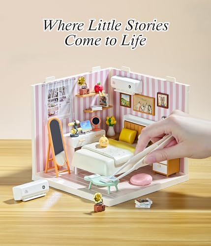 Cozy Bedroom DIY Miniature House Kit with Roof & LED Light, Stackable & Connectable Dollhouse Kit with Dustproof Door, Creative DIY Crafts Building Toy Gift for Adults Teens - color: Bedroom, size: Meduim