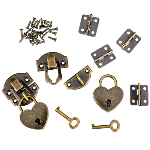 2 Set Antique Bronze Hasp Latch 27 X 30 mm Hasp Latch Mini Box Hinges and Love Locks with Keys Decorative Lock Buckle with Screws for Jewelry Wooden Box and DIY Crafts - style: a