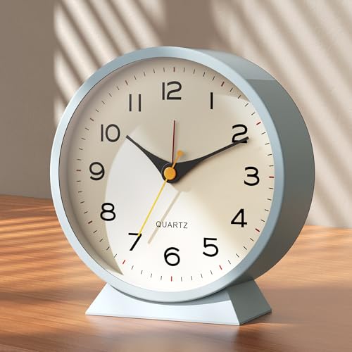 AYRELY® 4.5" Analog Alarm Clock, Small Retro Desk Clock and Table Clock - color: Light Blue