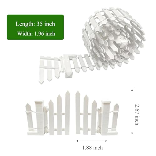 35-inch Miniature Fairy Garden Picket Fence with a Gate, White Wooden Fence for Dollhouse, Mini Village Landscape, DIY Project, Plant Pot