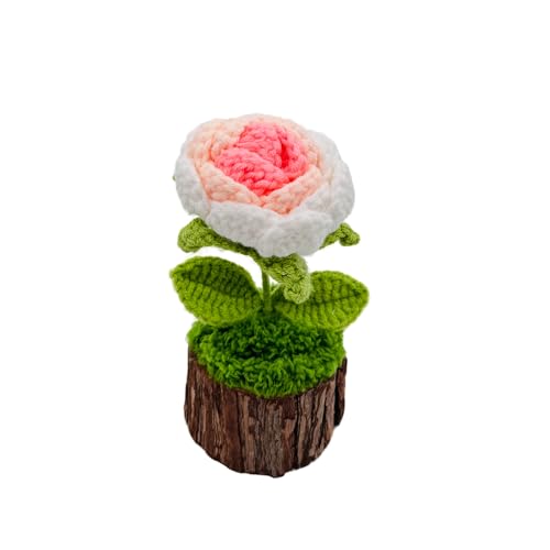 Crochet Pink Rose Flowers Bouquet for Women Office Desk Decor - color: Crochet Pink Rose