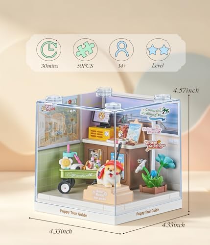 Puppy Tour Guide Travel Super Miniature House Kit - DIY Plastic 3D Model Building Set for Teens, Build Your Own Corgi Travel Scene with Dustproof Case, Creative Craft Gift for Girls Women - color: Puppy Tour Guide, size: Small