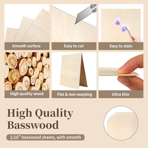 Balsa Wood, Plywood Sheet, Unfinished Basswood Blank, 12×12×1/16 in, 10 Pcs - size: 10 Pack -12X12X1/16 Inch
