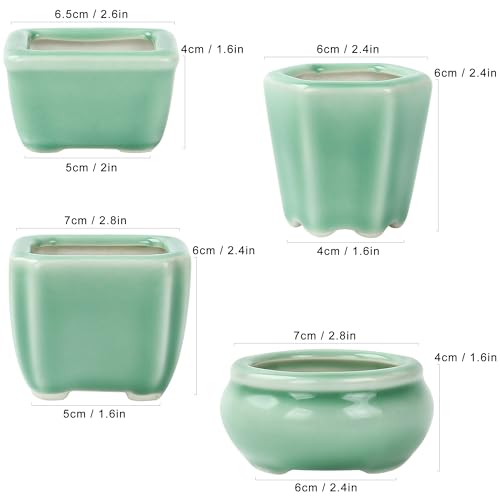 Bonsai Planter Succulent 4pc 2.4-2.8" (6-7cm) Mini Green Pots - color: Green 4pc