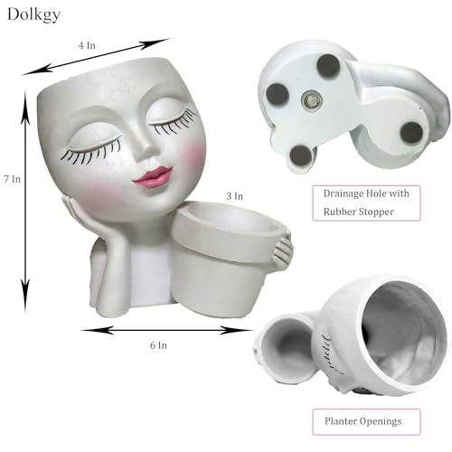 Head Planter Face Flower Pot, Dolkgy Woman Face Planter Unique White Head Planters for Indoor Outdoor Plants, Novelty Plant Pot Cute Lady Head Vase with Drainage Hole for Home Garden Succulents Cactus - color: C1-white