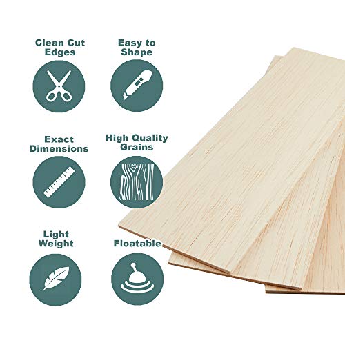 Balsa Wood Sheets 1/8" Inch Thick 12" x 4" Unfinished Wooden Board by Craftiff (5 Pack)