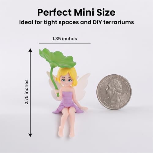 Miniature Fairy Accessories - Small Figurines, Flower Pot & Fairy Garden, Home, Desk Shelf, Moss Landscapes, Car Decor, Compact Gift for Enthusiasts, 4 Pieces (Fairy - Lotus Leaf)
