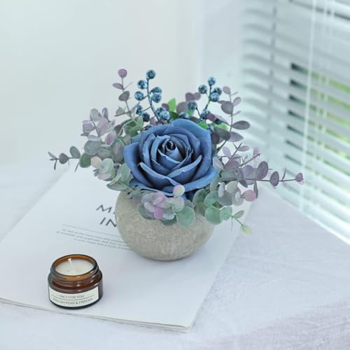 Small Artificial Blue Rose Potted Plant, 2 Pcs Mini Faux Decor - color: 2pcs Blue