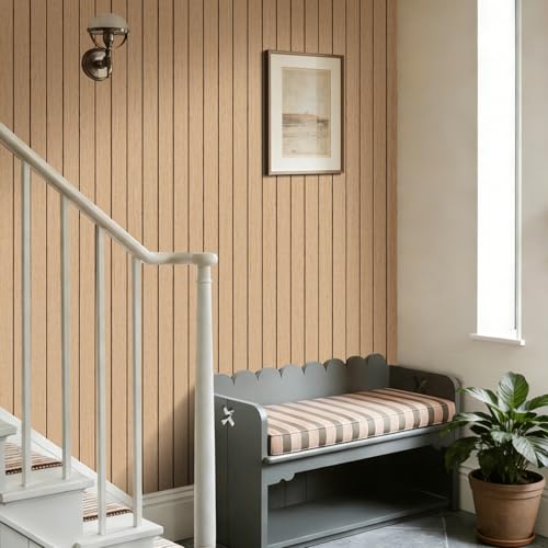 Arthome Peel and Stick Slat Wall Panels 15.7 "x400,Self-Adhesive PVC Wood Grain Wallpaper Panel,3D Thick Faux Soundproof Backsplash Accent Wall Tile for Walls & Furniture (Oak- Coverage 43.6 Sq.ft) - color: Oak, size: 15.7" x 400"