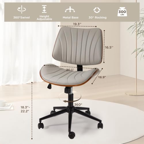 EROMMY Armless Office Desk Chair,Wooden Back Small Office Desk Chair No Arms Adjustable Height Modern Armless Chairs with Swivel Wheels for Small Spaces, Grey - color: Grey