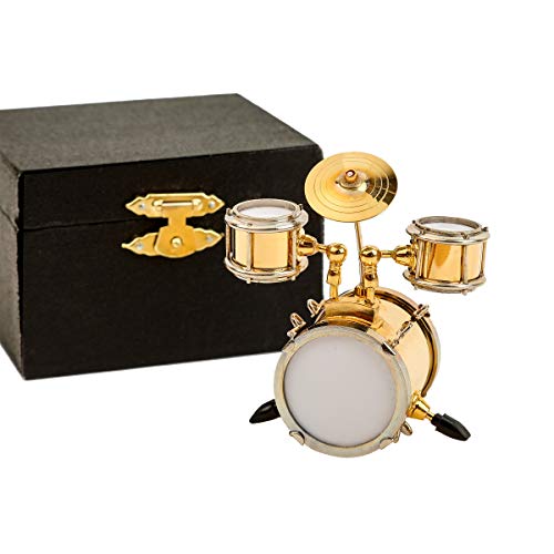 Miniature Drum Set Replica with Case Collectible Desktop Sculpture Ornament - color: Drum