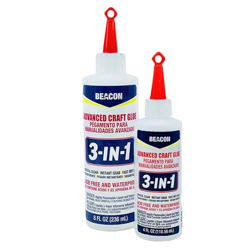 BEACON 3-in-1 Advanced Craft Glue - Fast-Drying, Crystal Clear Adhesive for Wood, Ceramics, Fabrics, and More, 4-Ounce