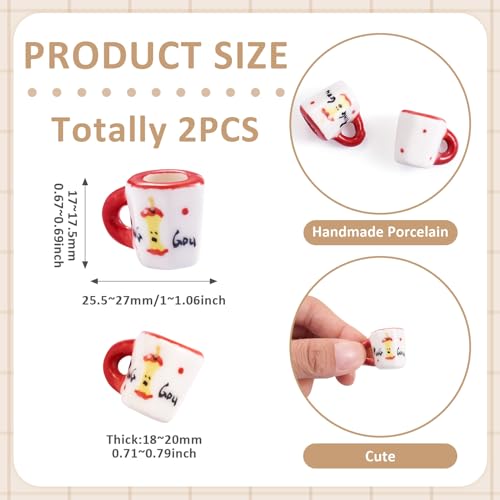 2Pcs Porcelain Mini Tea Cups for Dollhouse Decor, Red Ceramics Coffee Mug Cup Decorations Apple Pattern Tiny Drink Beverage Dollhouse Kitchen Accessories for Micro Landscape Decor - color: Red