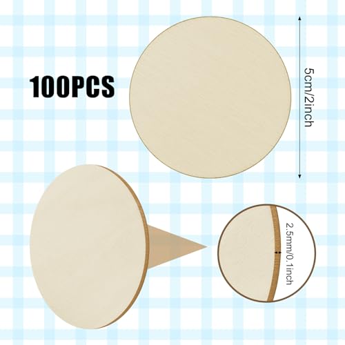 100 Pieces 2 Inch Unfinished Wood Circles - size: 2Inch-100PCS