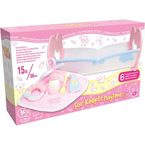 JC Toys Baby Doll Rocking Crib for Keeps Playtime! | Fits Dolls up to 15" | Includes Bed Time Accessories | Ages 2+, Pink - color: Pink/White Rocking Crib